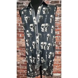 Liberty Love Top Skull Skeleton Gothic Hi Low Sheer Mesh‎ Grunge Goth Womens S